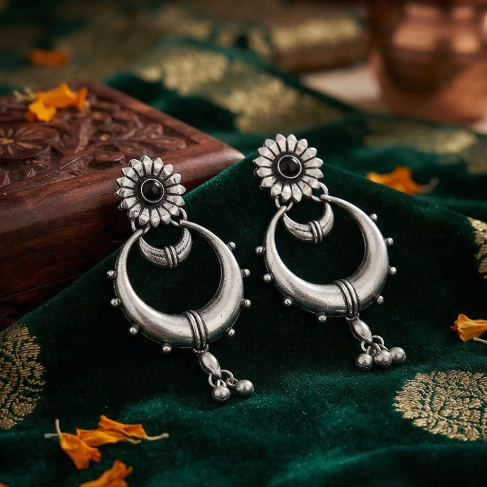 FS Collection Ethnic Oxidised Pota Stone Hanging Earrings