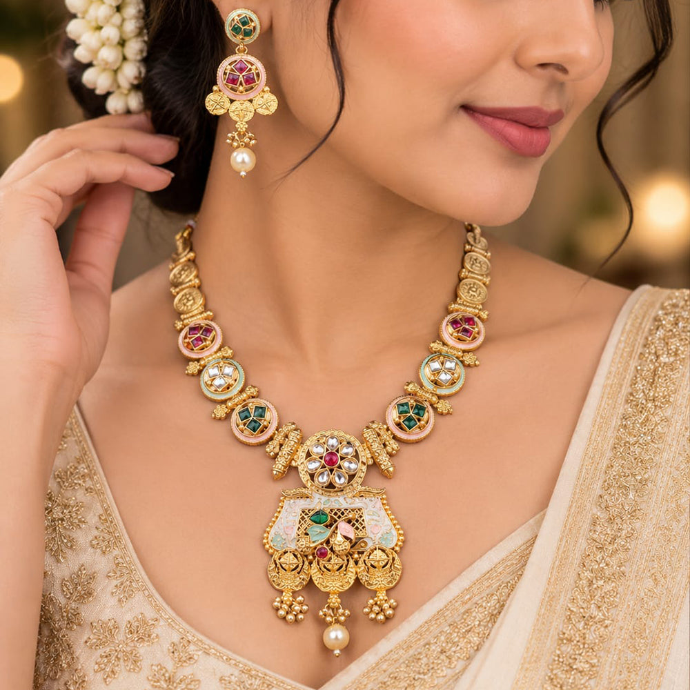 FS Collection Elegant Pota Stone Pearl And Beads Necklace Set