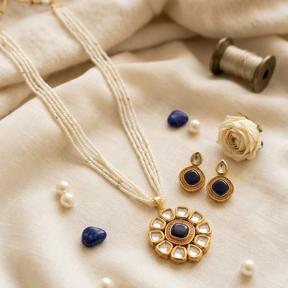 FS Collection Elegant Pota Stone And Pearl Necklace Set