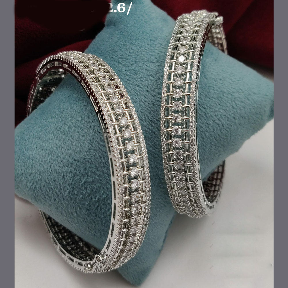 Vivah Creations Silver Plated American Diamond Bangle Set