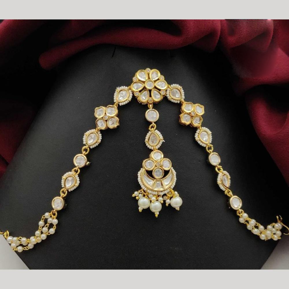 Vivah Creations Gold Plated Polki Kundan Sheeshphool Mangtikka