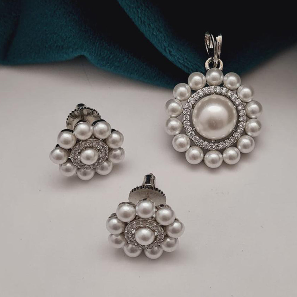 Vivah Creations Silver Plated Pearl Pendant Set