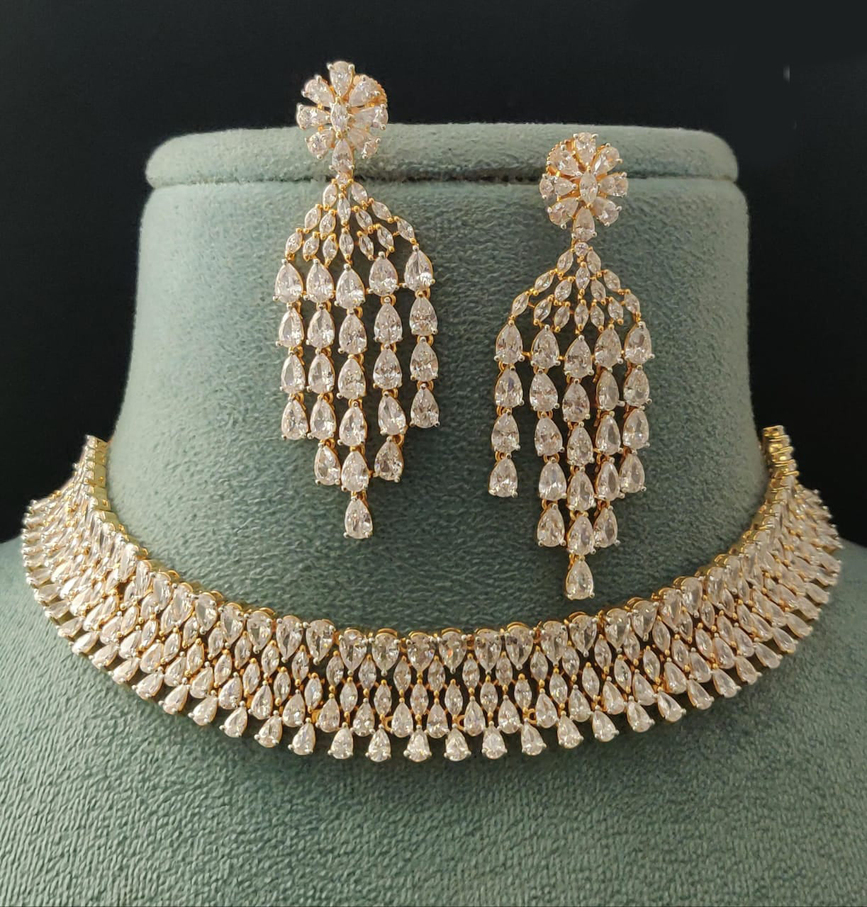 Vivah Creations Gold Plated American Diamond Necklace Set
