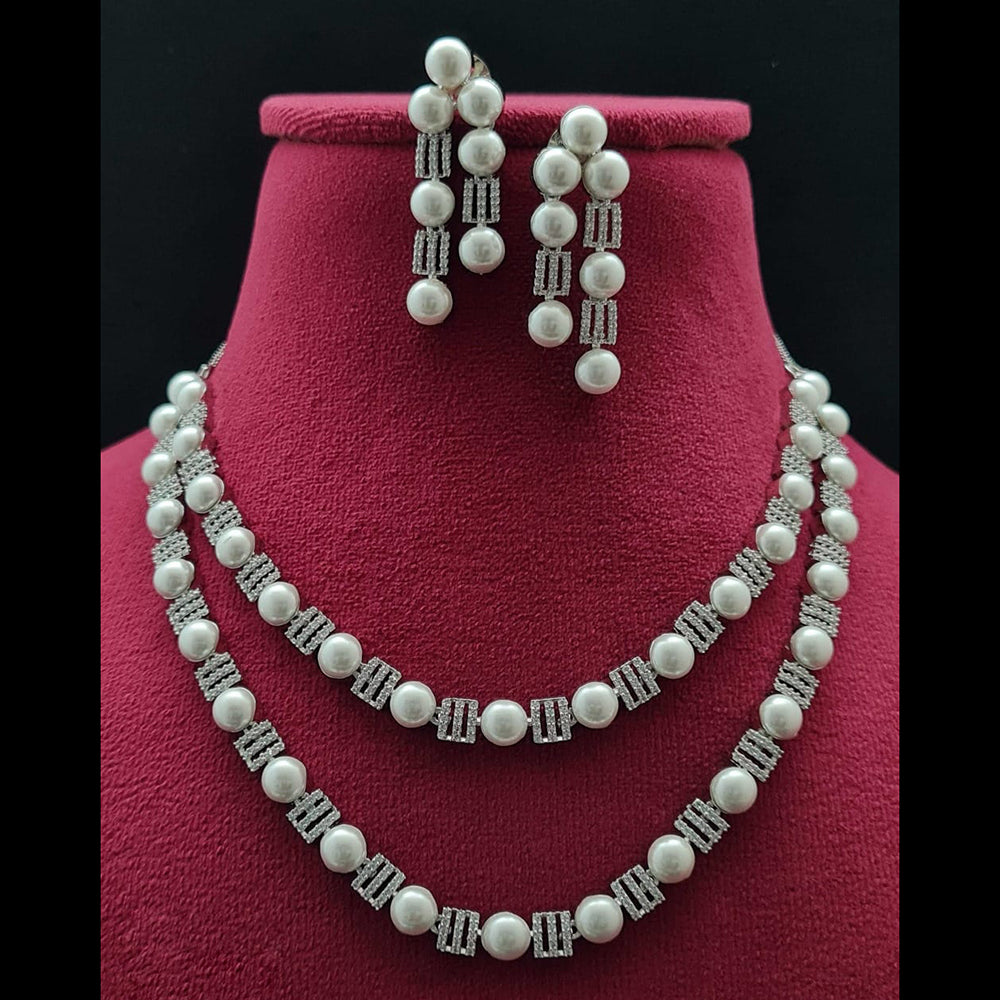 Vivah Creations Silver Plated American Diamond And Pearl Necklace Set