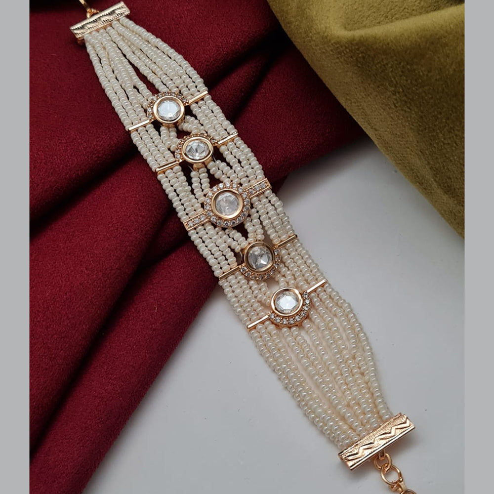 Vivah Creations Gold Plated Polki Kundan Stone And Pearl Adjustable Bracelet