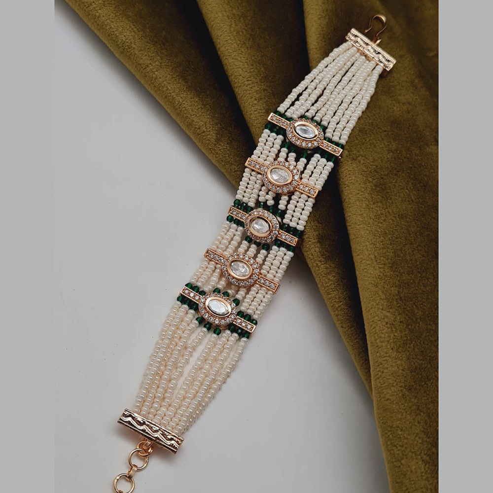 Vivah Creations Gold Plated Polki Kundan Stone And Pearl Adjustable Bracelet