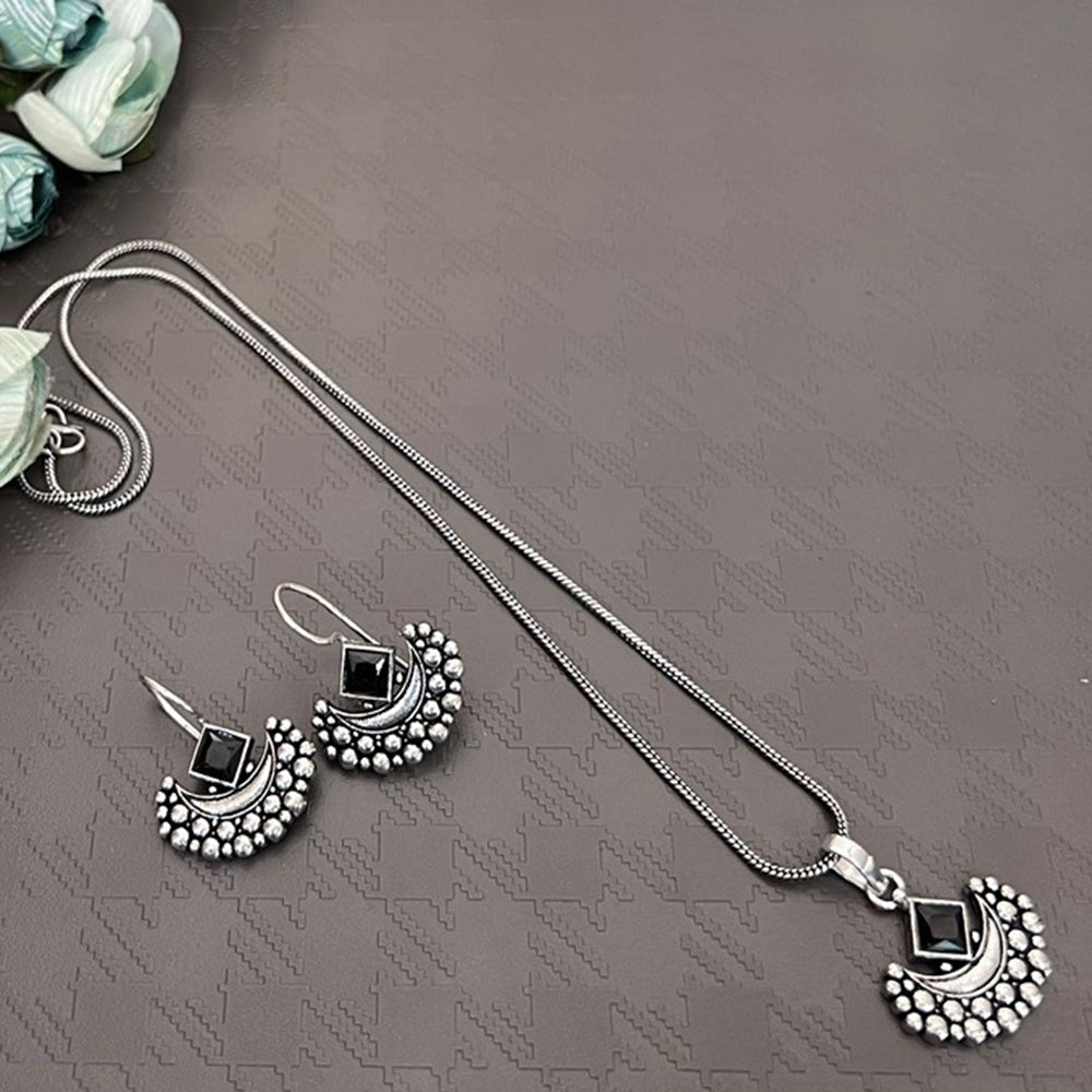 Akruti Collection Oxidised Plated Pota Stone Chain Pendant Set
