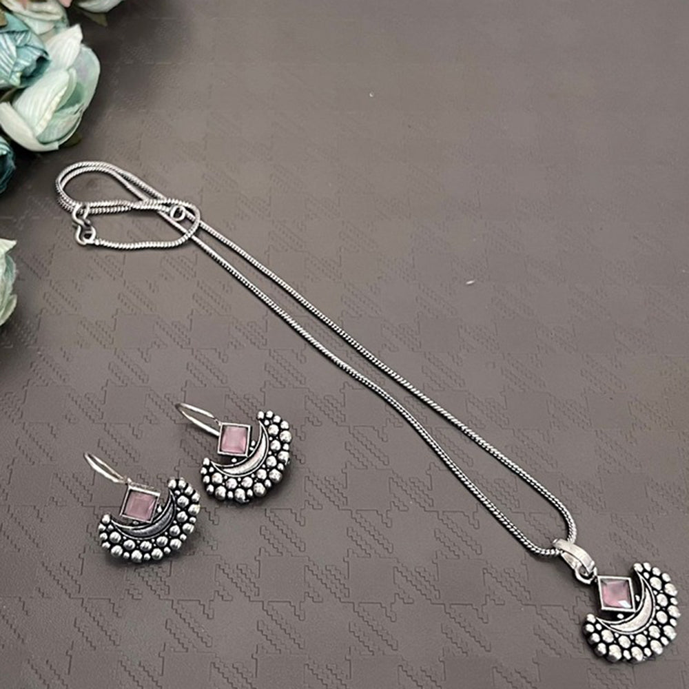 Akruti Collection Oxidised Plated Pota Stone Chain Pendant Set