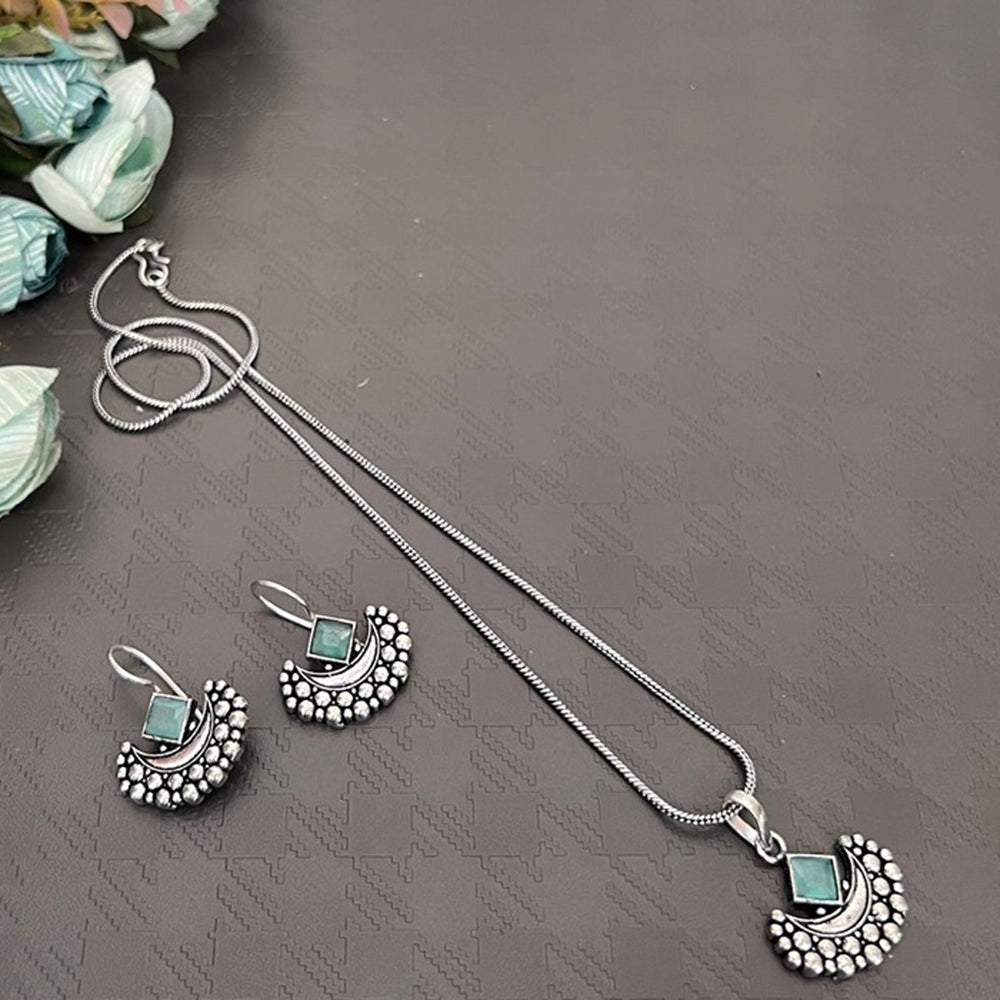 Akruti Collection Oxidised Plated Pota Stone Chain Pendant Set