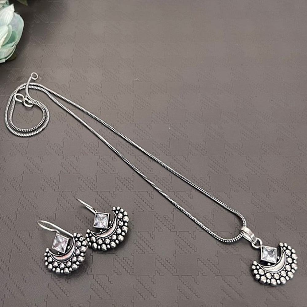 Akruti Collection Oxidised Plated Pota Stone Chain Pendant Set