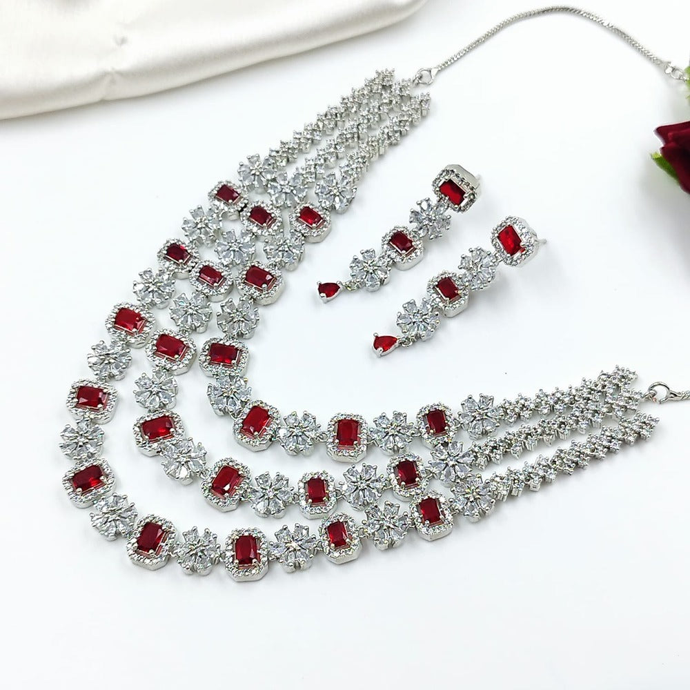 Akruti Collection Silver Plated AD Necklace Set