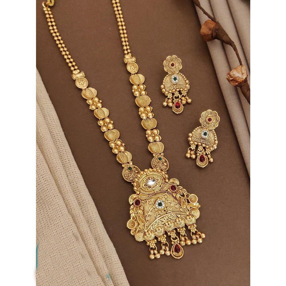 Akruti Collection Gold Plated Kundan Long Necklace Set
