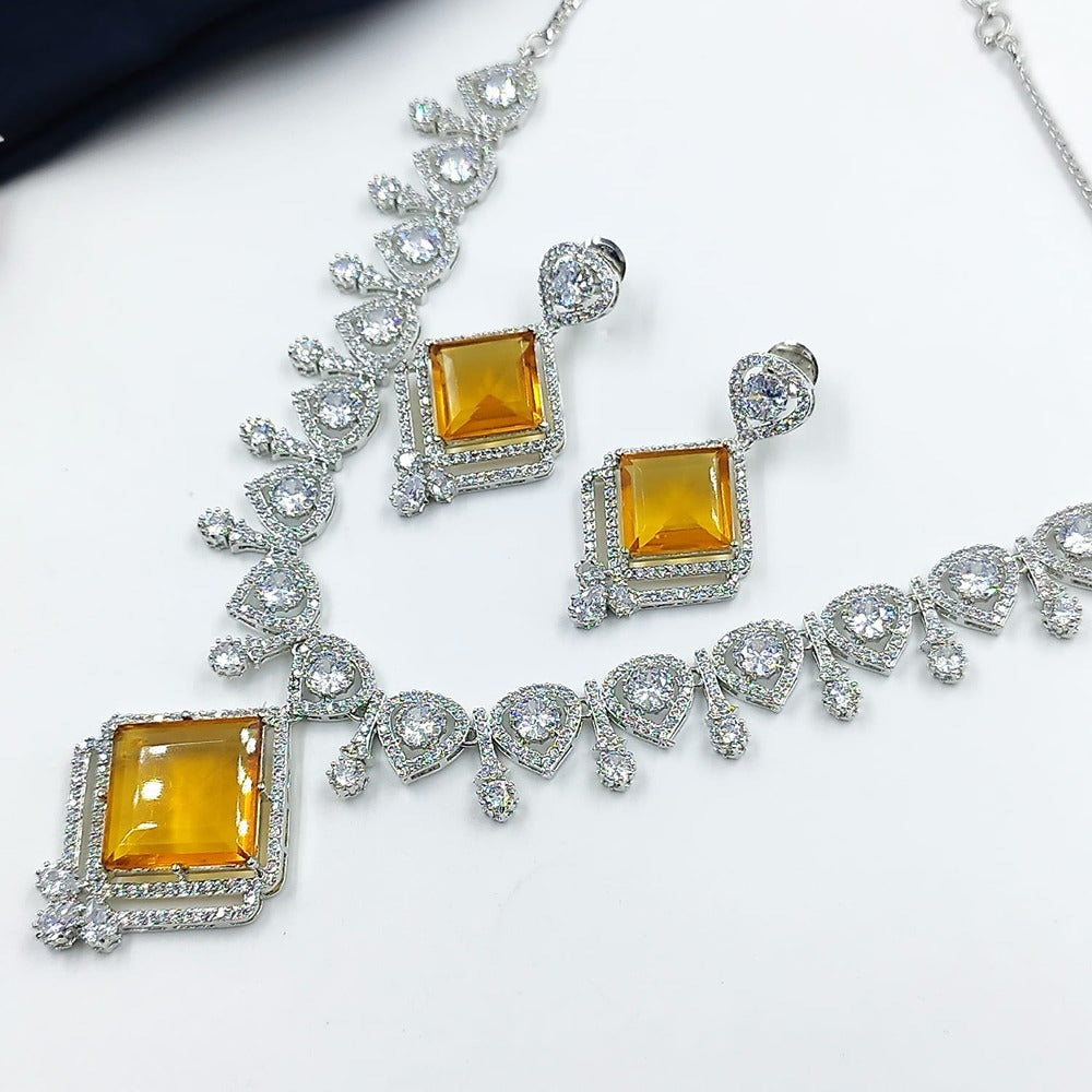 Akruti Collection Silver Plated AD Necklace Set