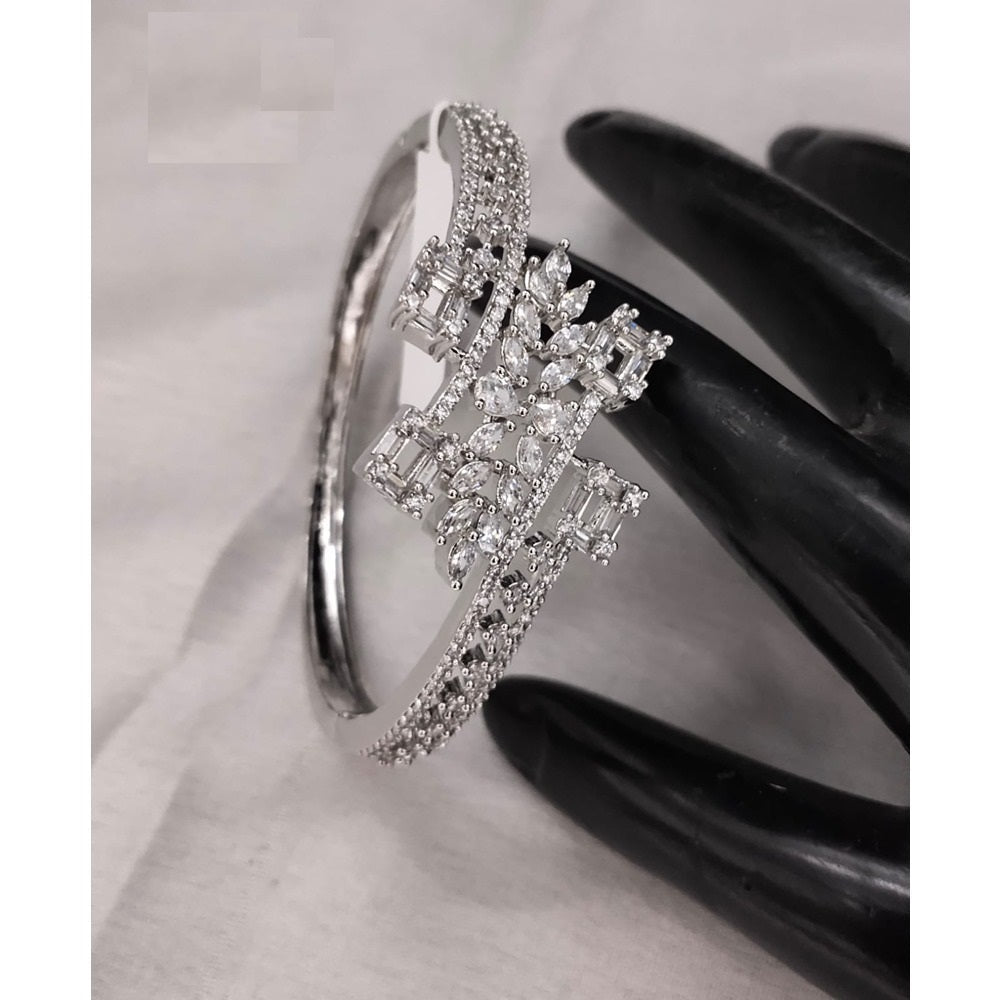 Akruti Collection Silver Plated Minimal Sparkle Contemporary AD Kada