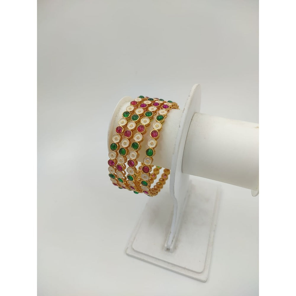 Akruti Collection Gold Plated Pota Stone Bangle Set