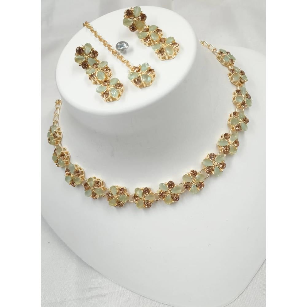 Akruti Collection Gold Plated Crystal Stone And Austrian Stone Necklace Set