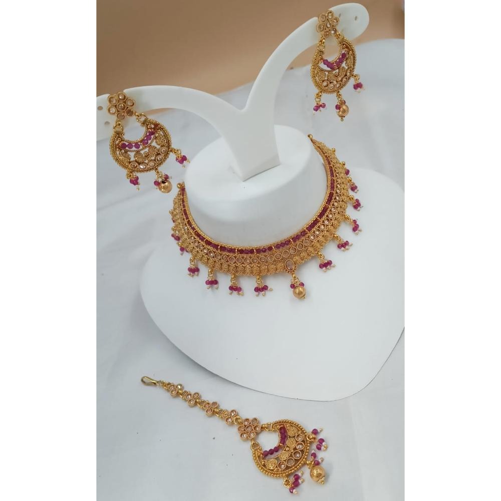 Akruti Collection Gold Plated Crystal Stone Necklace Set