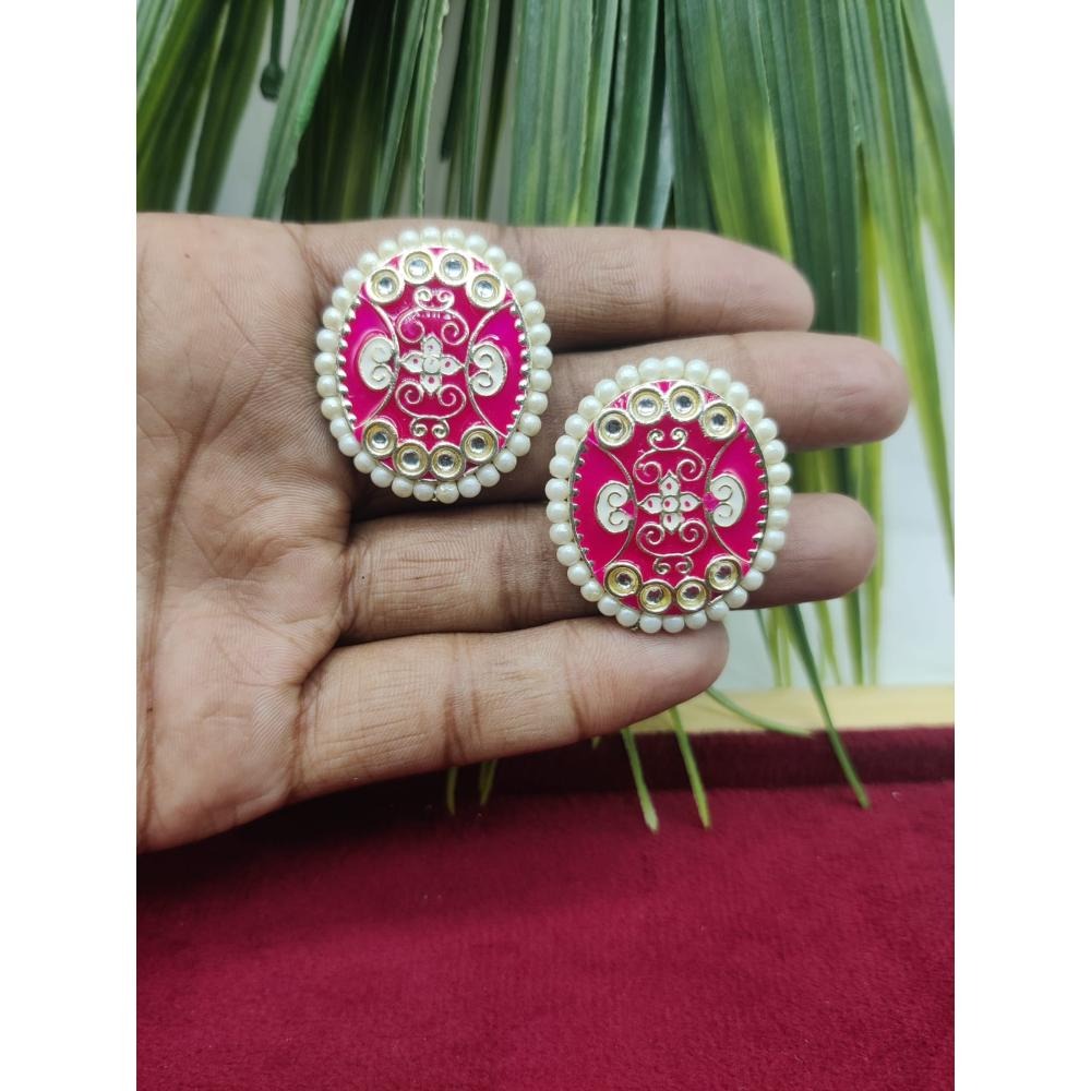 Akruti Collection Gold Plated Kundan And Meenakari  Stud Earrings