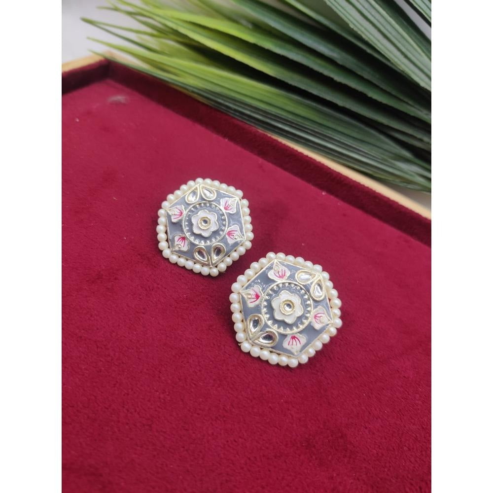 Akruti Collection Gold Plated Kundan And Meenakari  Stud Earrings