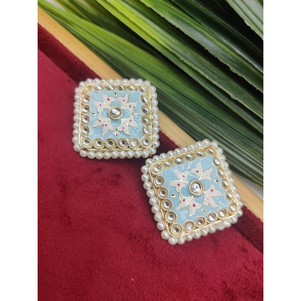 Akruti Collection Gold Plated Kundan And Meenakari Stud Earrings