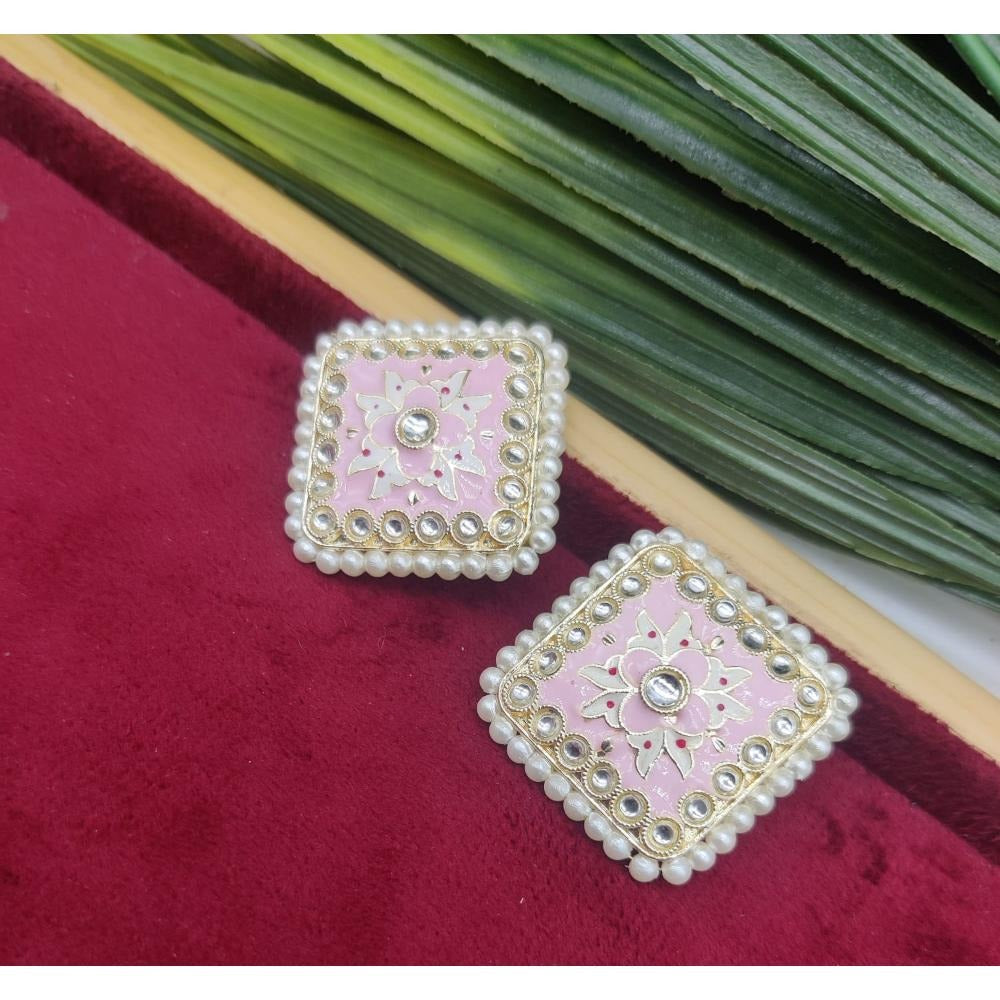 Akruti Collection Gold Plated Kundan And Meenakari Stud Earrings