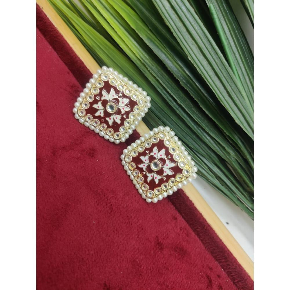 Akruti Collection Gold Plated Kundan And Meenakari Stud Earrings