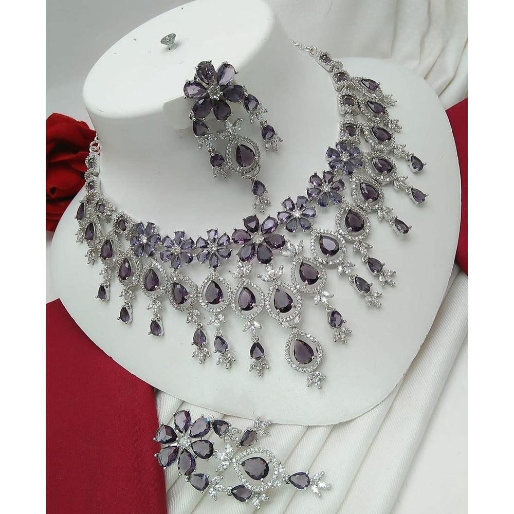 Akruti Collection Silver Plated American Diamond Necklace Set