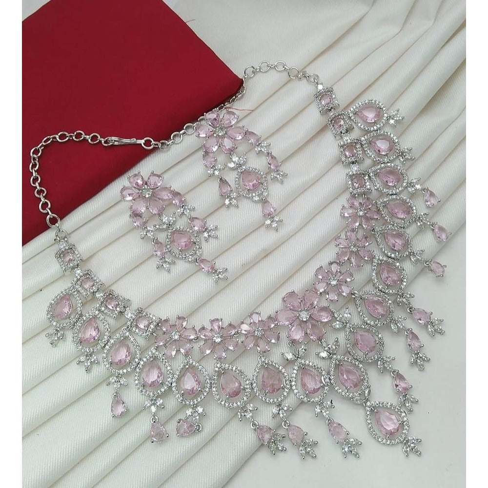 Akruti Collection Silver Plated American Diamond Necklace Set