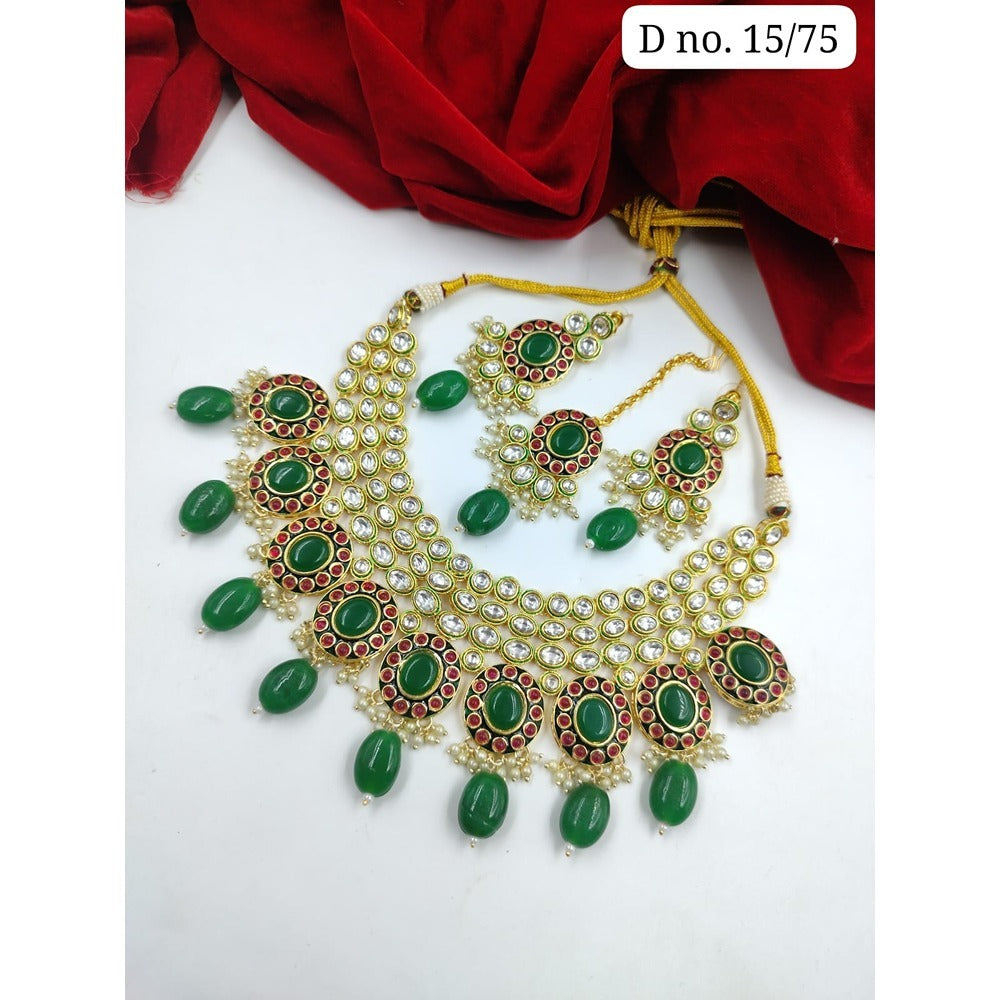Akruti Collection Gold Plated Pota Stone Necklace Set