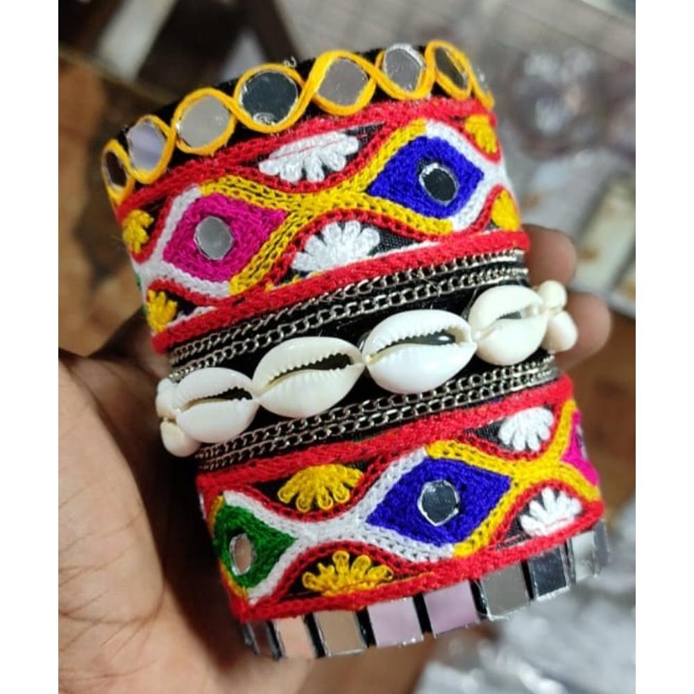 Akruti Collection Multi Color Shell Mirror Adjustable Kada