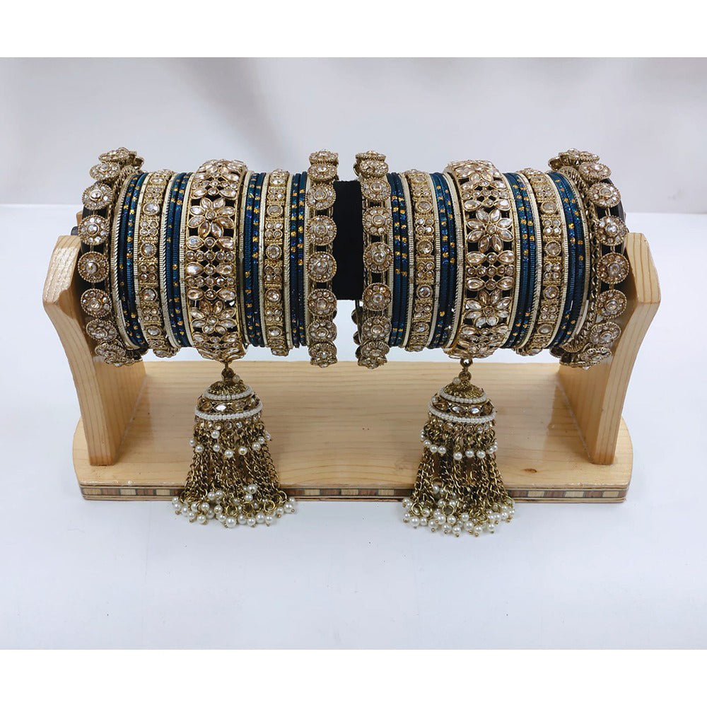 Akruti Collection Gold Plated Kundan Stone Bangles Set