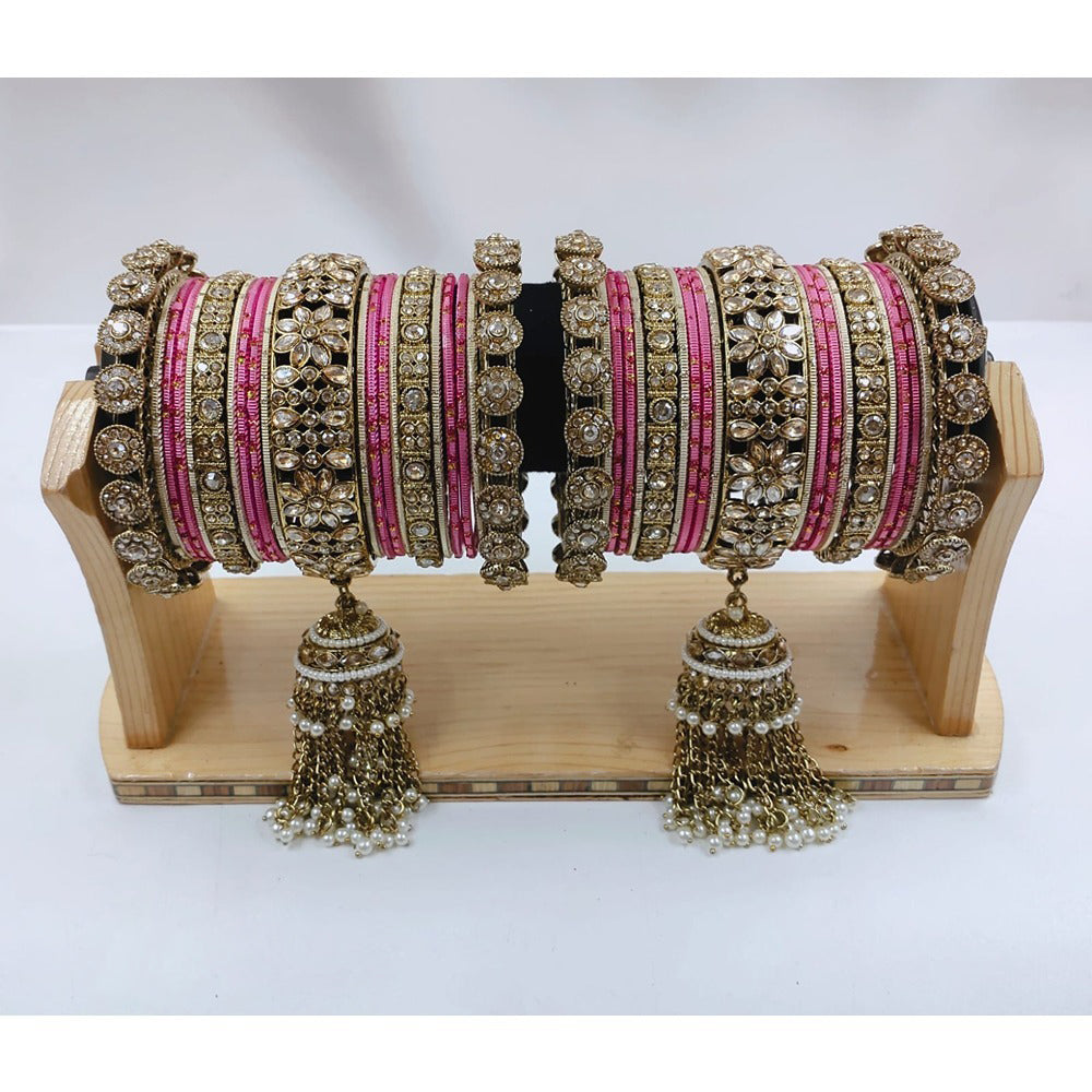 Akruti Collection Gold Plated Kundan Stone Bangles Set