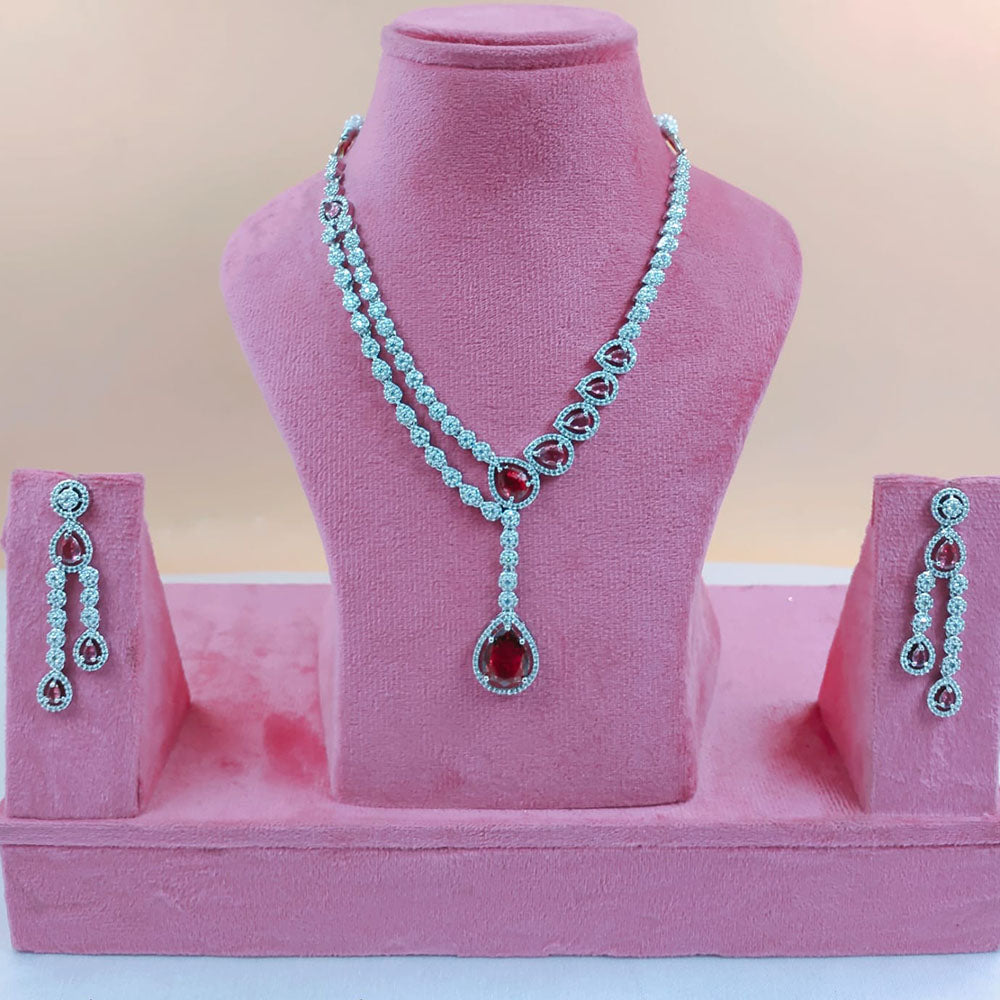 Akruti Collection Silver Plated American Diamond Necklace Set