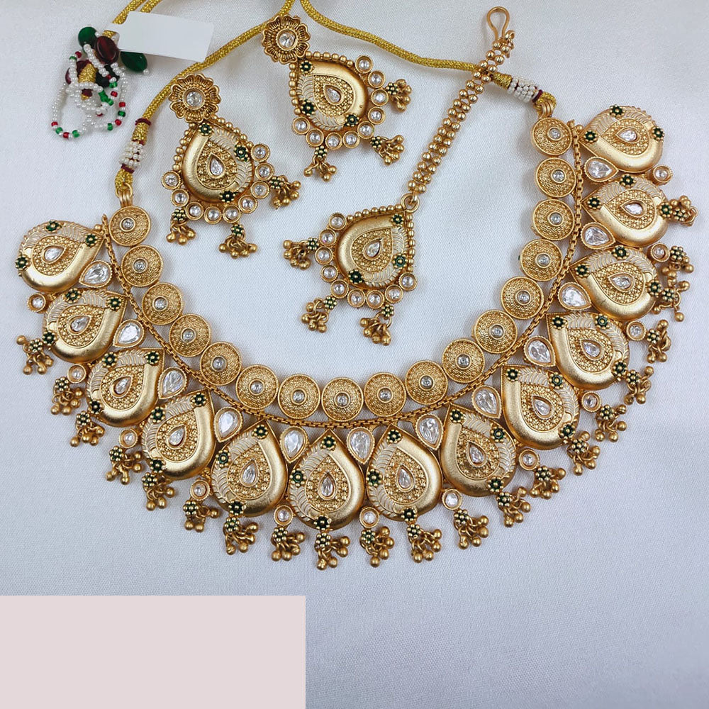 Akruti Collection Gold Plated Pota Stone Necklace Set