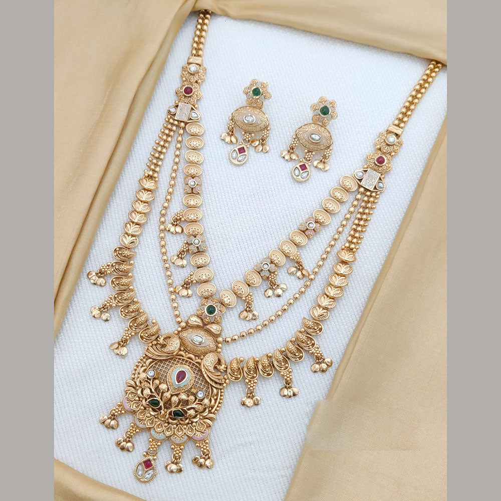 Akruti Collection Gold Plated Kundan Stone And Meenakari Long Necklace Set
