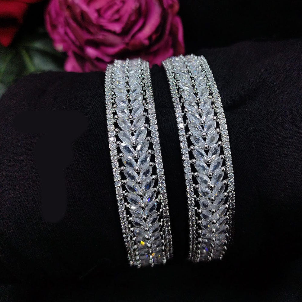 Akruti Collection Silver Plated American Diamond Bangle Set