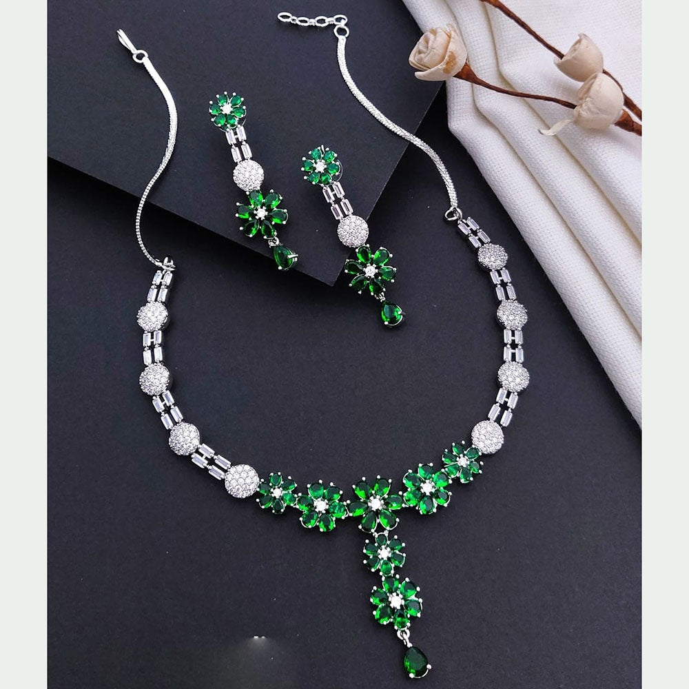 Akruti Collection Silver Plated American Diamonds Necklace Set