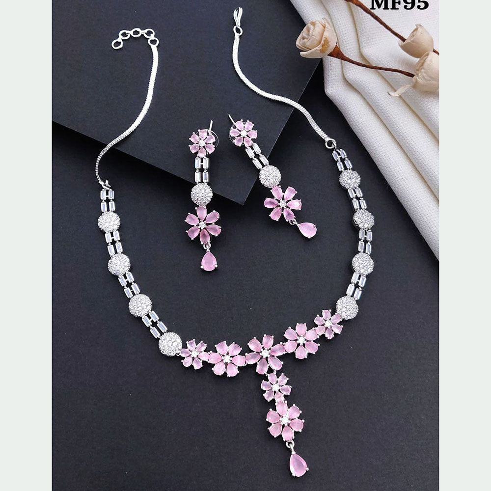 Akruti Collection Silver Plated American Diamonds Necklace Set