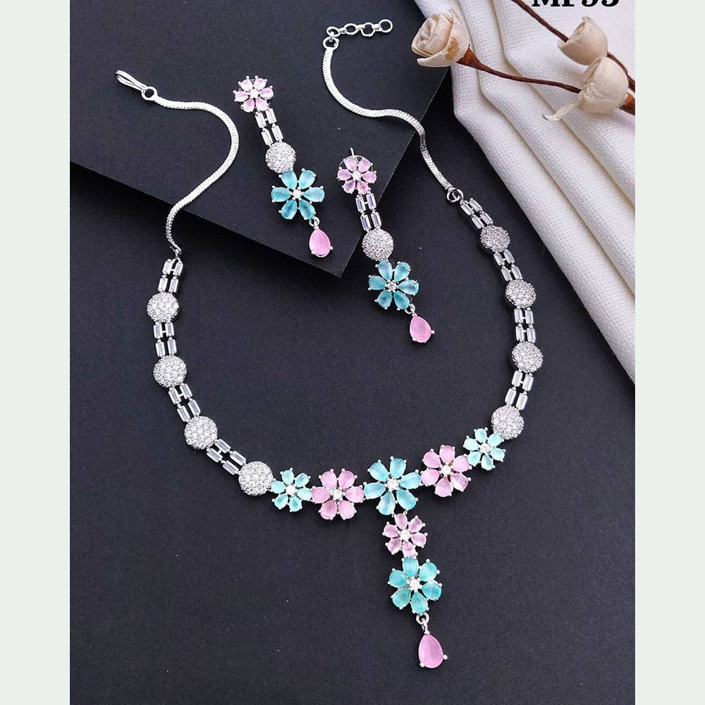 Akruti Collection Silver Plated American Diamonds Necklace Set