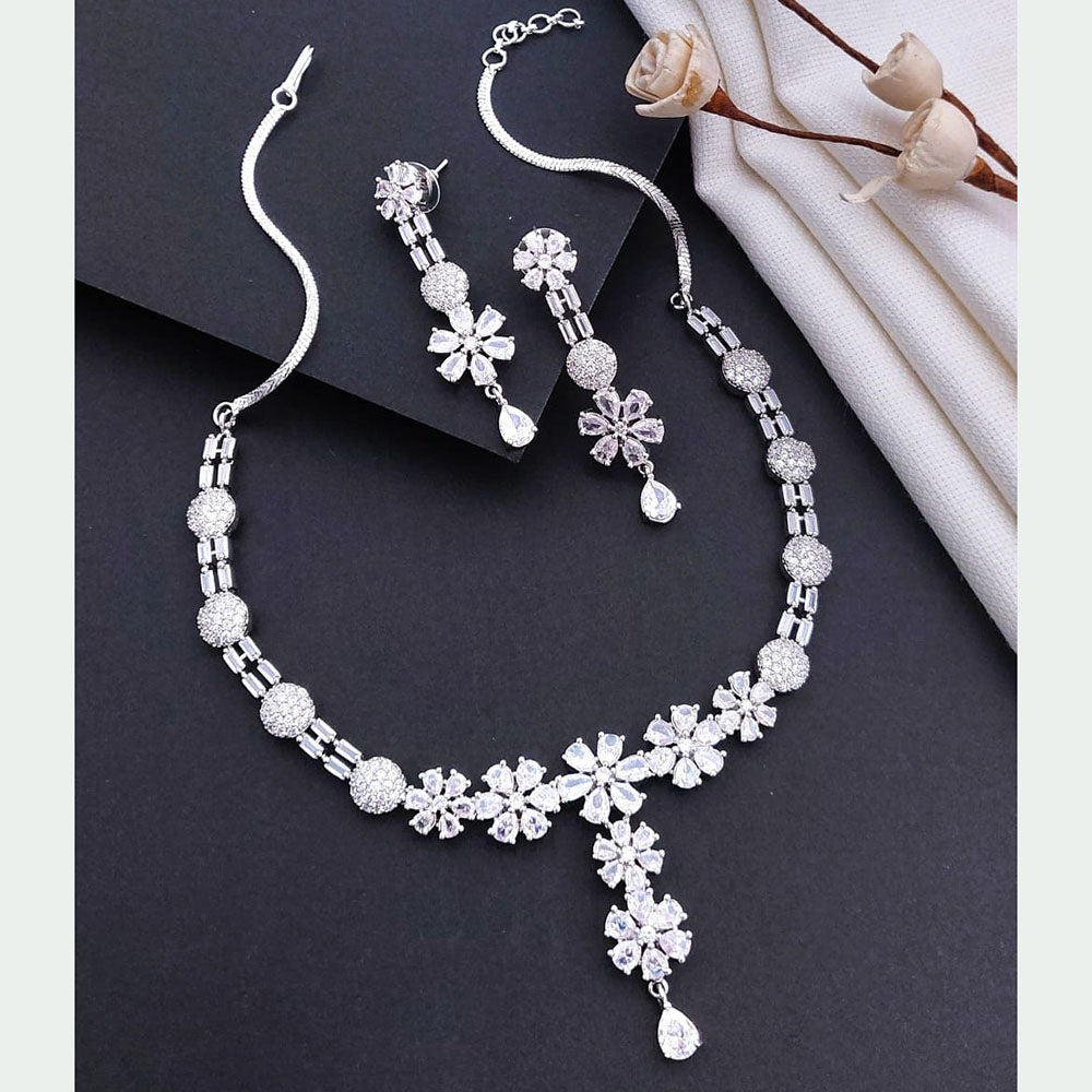 Akruti Collection Silver Plated American Diamonds Necklace Set