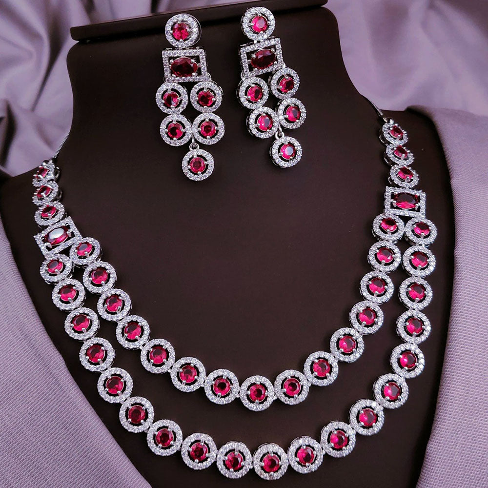 Akruti Collection Silver Plated American Diamonds Necklace Set