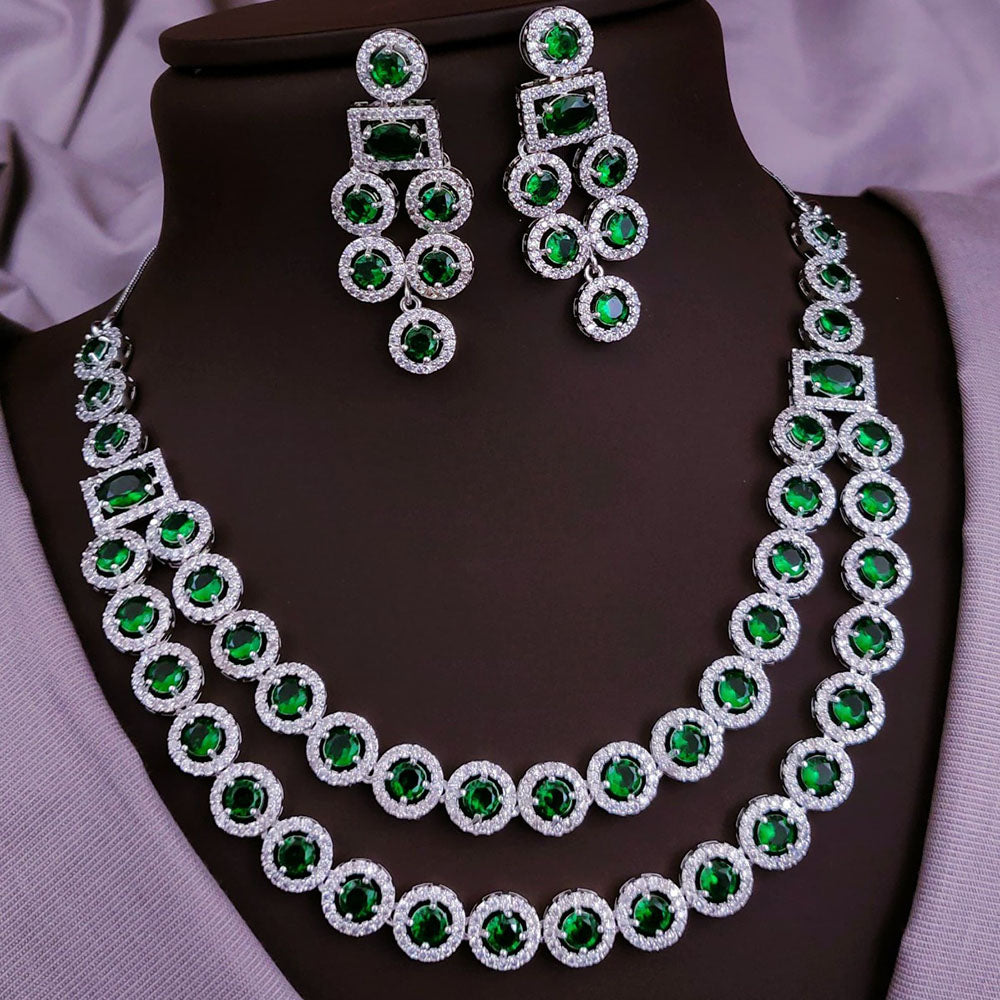 Akruti Collection Silver Plated American Diamonds Necklace Set