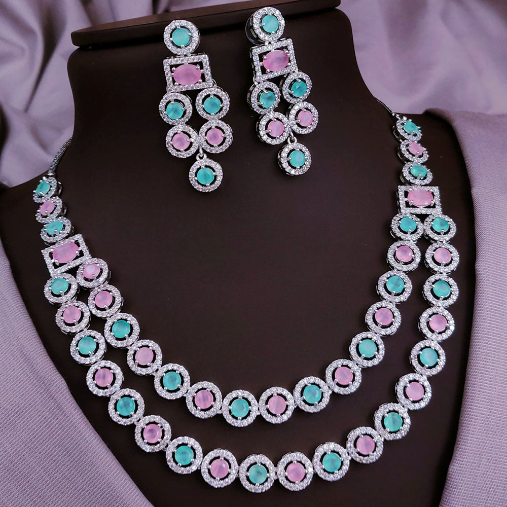 Akruti Collection Silver Plated American Diamonds Necklace Set