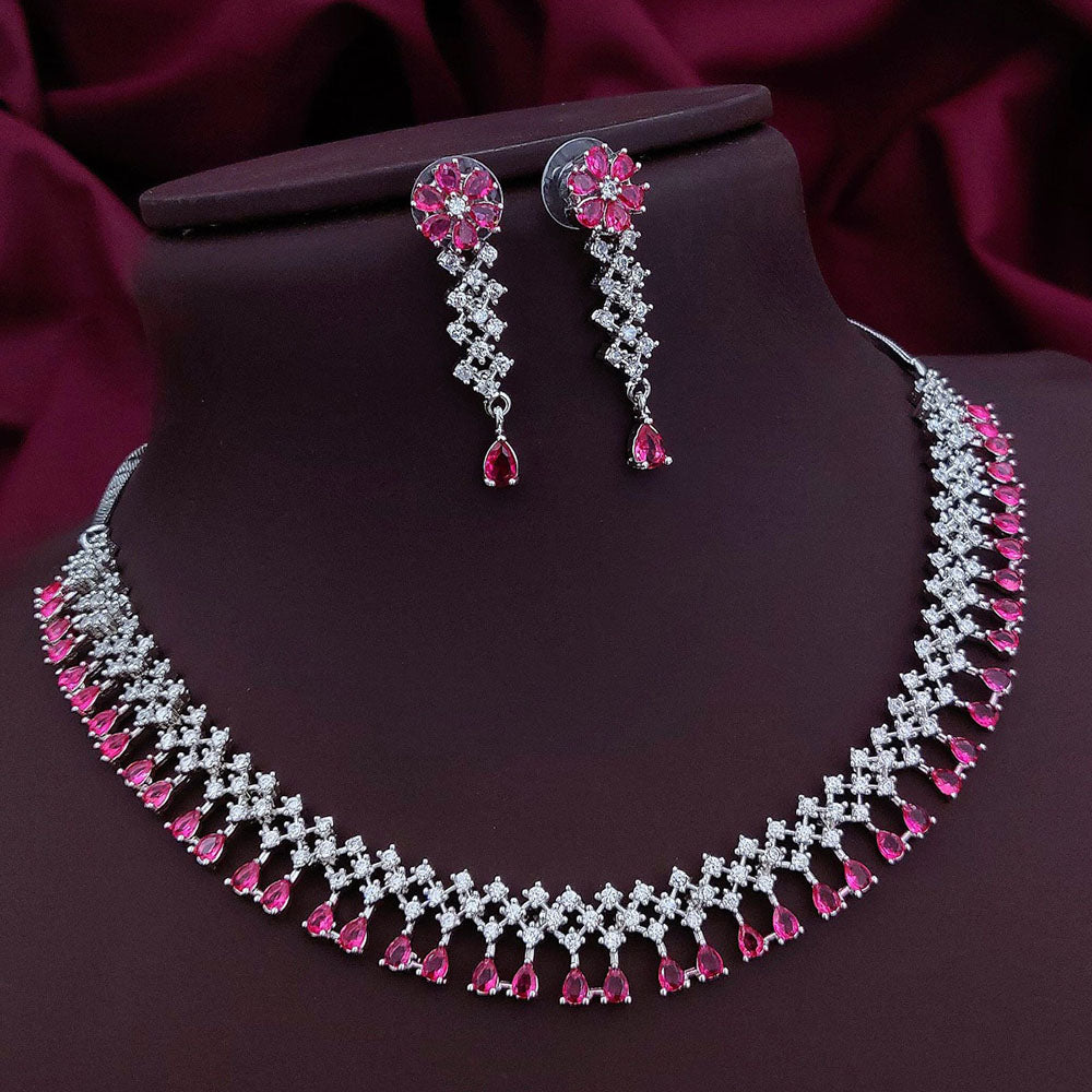 Akruti Collection Silver Plated American Diamonds Necklace Set