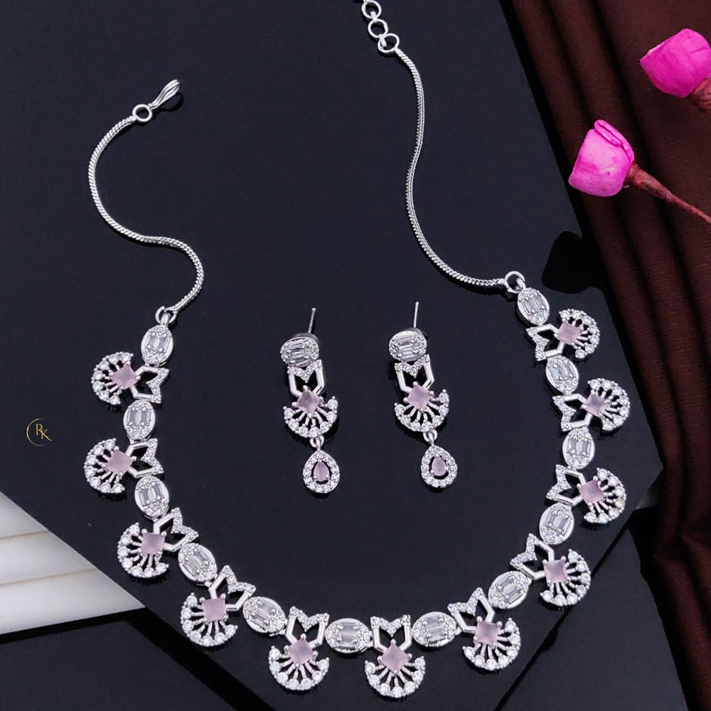 Akruti Collection Silver Plated American Diamonds Necklace Set