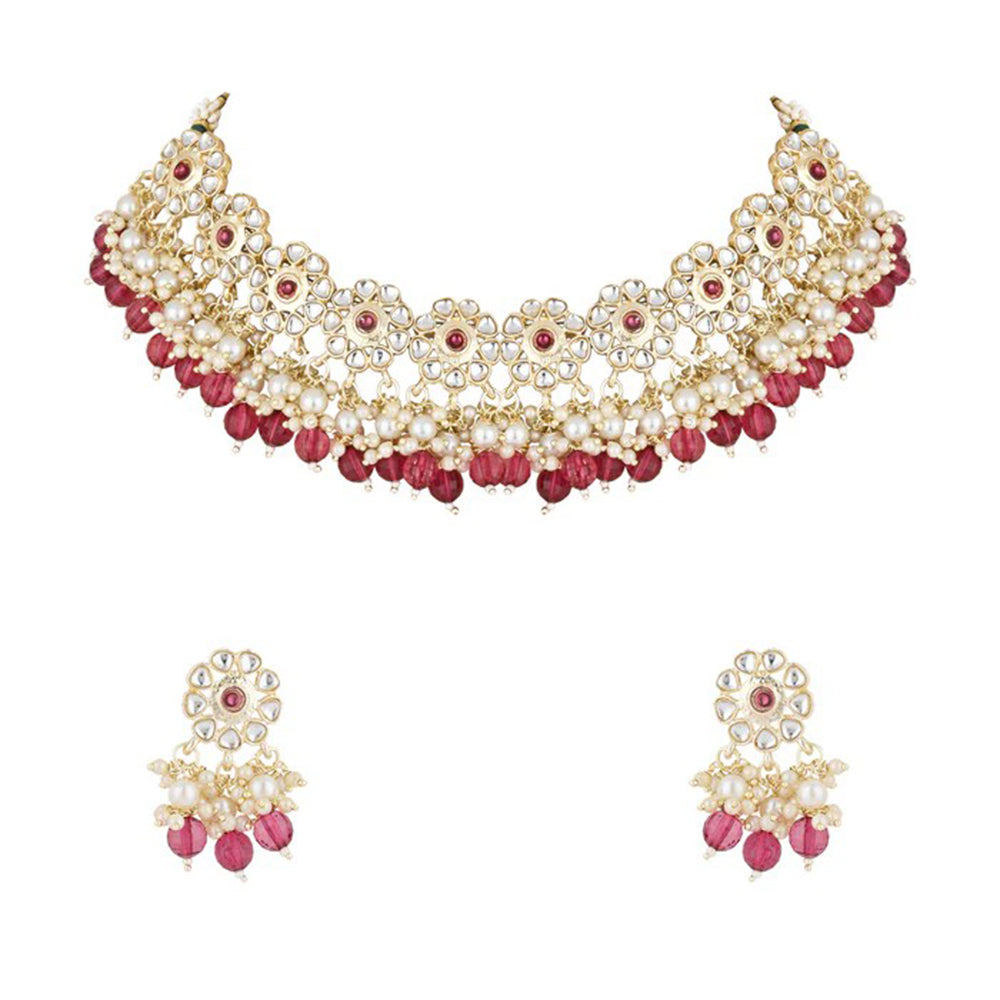 Akruti Collection Gold Plated Kundan Pearl And Beads Necklace Set