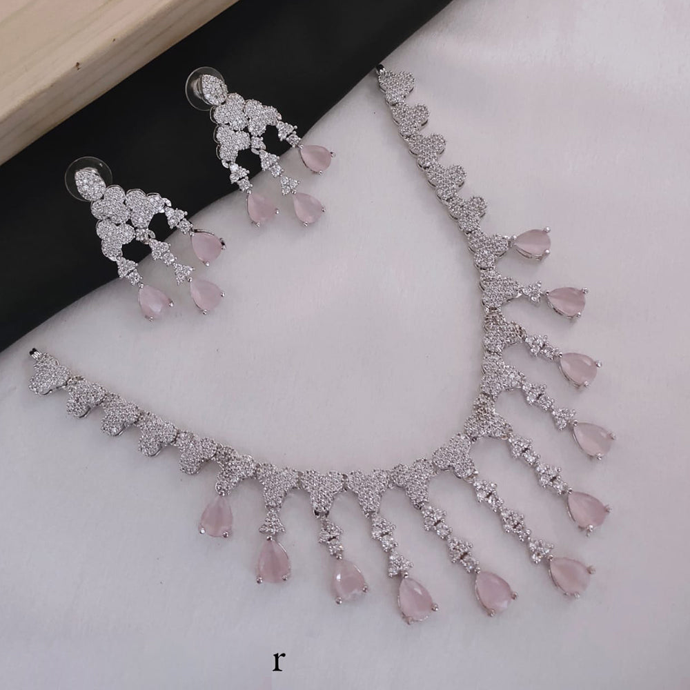 Akruti Collection Silver Plated American Diamonds Necklace Set