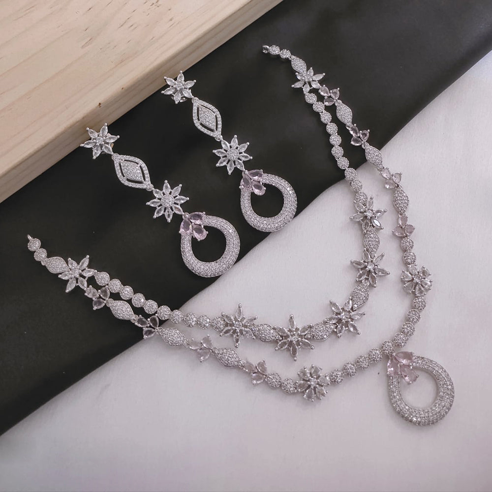Akruti Collection Silver Plated American Diamonds Necklace Set