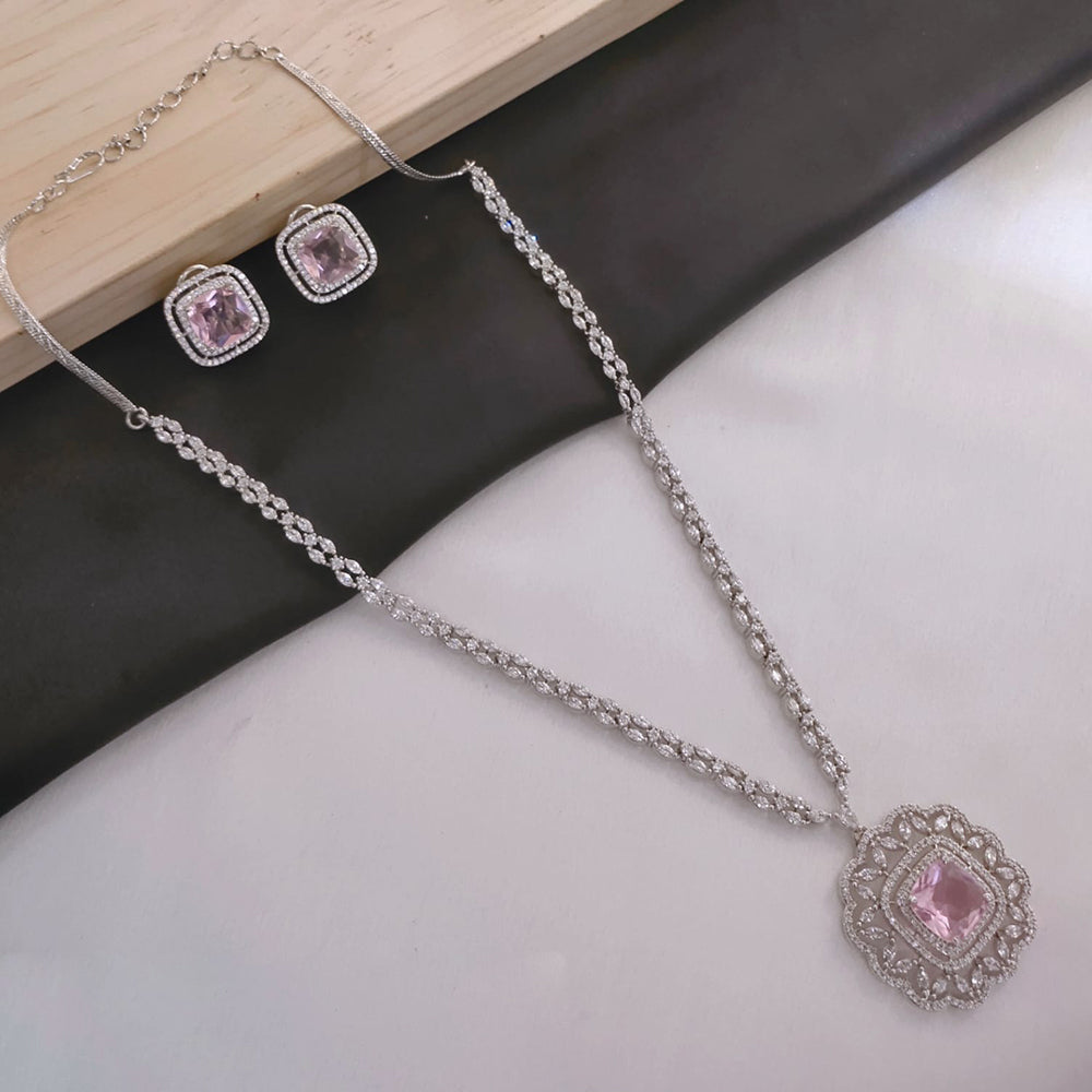 Akruti Collection Silver Plated American Diamonds Necklace Set