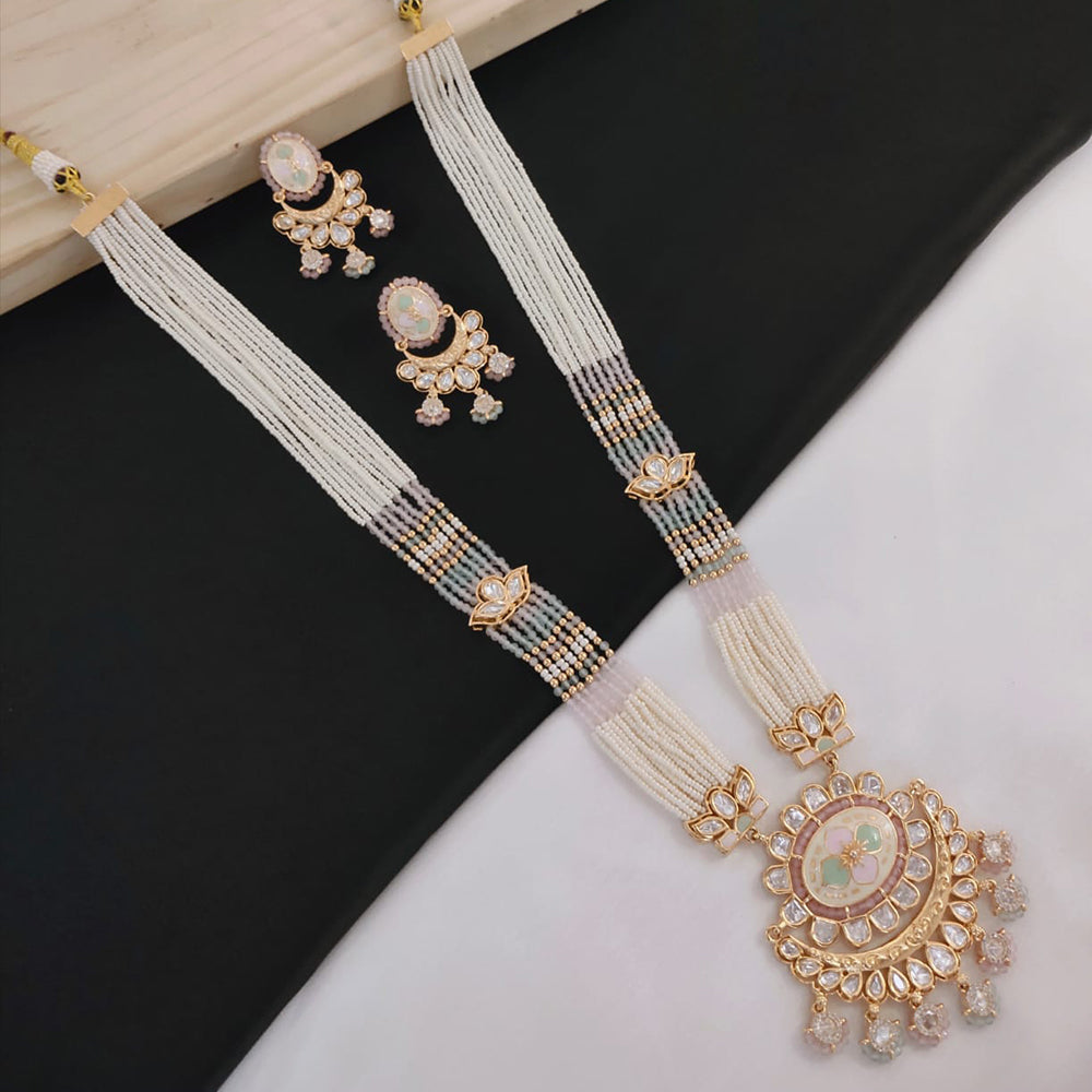 Akruti Collection Gold Plated Kundan Stone And Pearl Necklace Set